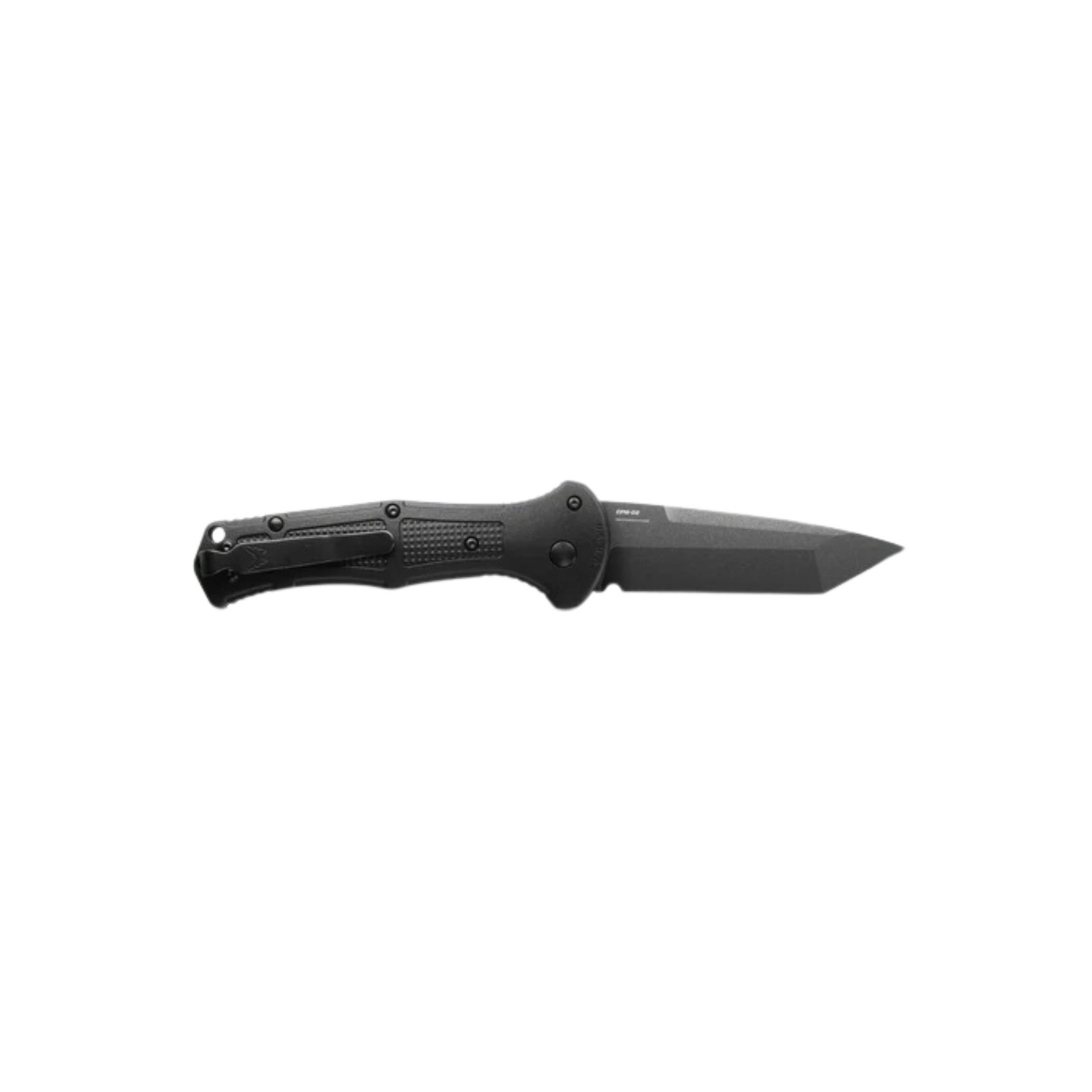 Benchmade Claymore Black Tanto Serrated 4 Benchmade Claymore Black Tanto Serrated automatic knife with CPM-D2 tanto blade and textured black handle