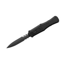 Benchmade Claymore OTF Dagger dual serrated black blade with black Grivory handle