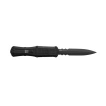 Benchmade Claymore OTF Dagger dual serrated black blade with black Grivory handle