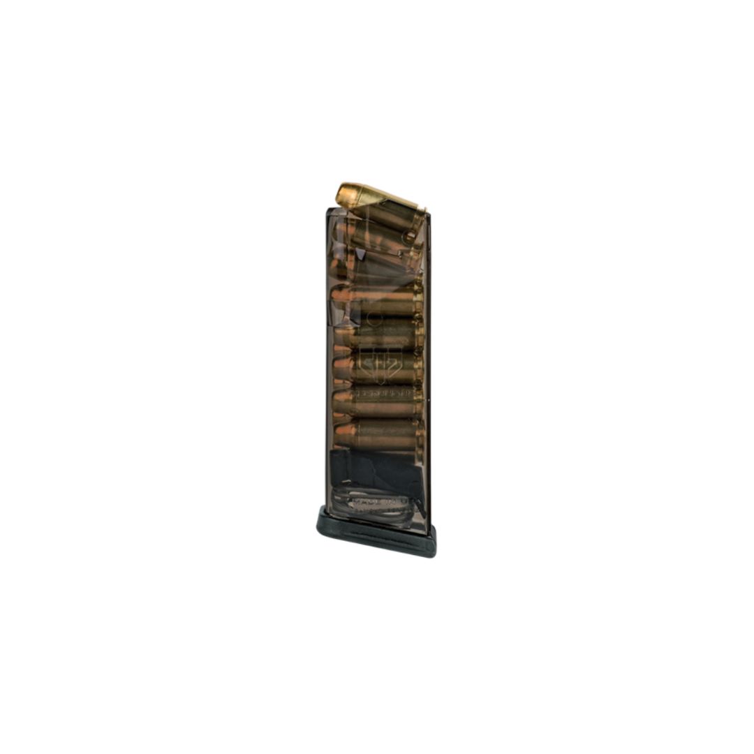 ETS 13-round translucent magazine loaded with .40 S&W ammo for Glock 23