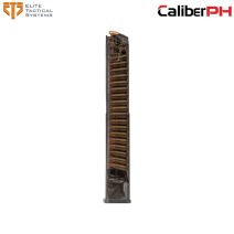 ets group 40round extended 9mm magazine for glock 17 18 19 19x 26 34 45 49 smoke polymer