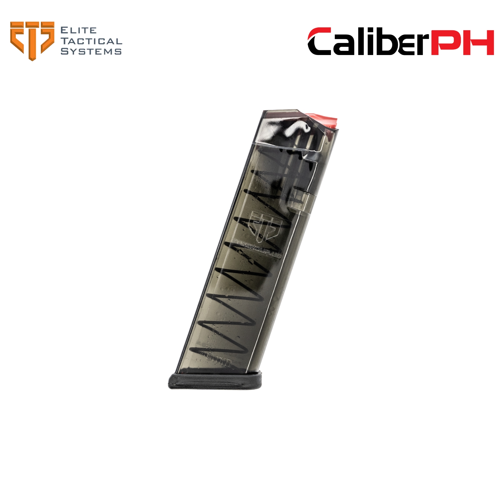 ETS Group - Elite Tactical Systems Pistol Magazine - 17round - Standard 9mm Luger - Compatible with Glock 19/26/45/18/19X/34 - Smoke Polymer