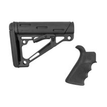 Hogue OverMolded Combo Kit Collapsible Black OverMolded Rubber Black Synthetic & Black Rubber Grip for AR15, M16 with Mil-Spec Tube (Tube Not Included)