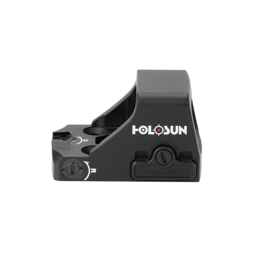 Holosun - HS407K-X2 - Reflex Sight 0.58 x 0.77 6 MOA Red Dot Reticle - Black Anodized 6 Holosun HS407K X2 micro red dot sight front angled view on a white background.