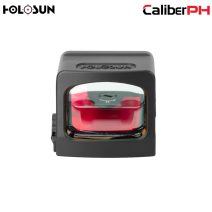 Holosun EPS-RD-2 enclosed pistol red dot sight with a 2 MOA red dot reticle and black finish, mounted on a handgun slide.