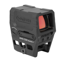 Holosun AEMS-CORE-120101 enclosed green dot sight with 2 MOA reticle and a black anodized finish on a rifle.