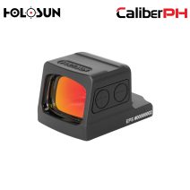 Holosun EPS-GR-2 enclosed pistol green dot sight with a 2 MOA green reticle and black finish, mounted on a handgun slide.