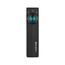 Olight ArkPro Lite flat profile pocket flashlight matte black front view isolated on white background.