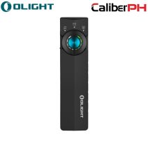 Olight ArkPro Lite flat profile pocket flashlight matte black front view isolated on white background.