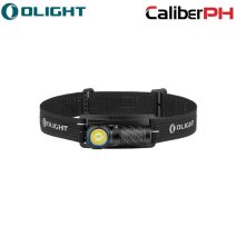 Olight Perun 3 Mini 1250 lumens compact LED headlamp on adjustable black elastic strap, front isolated view.